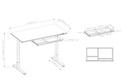 Glass Top Electric Height Adjustable Sit Stand Desk 48"Wx24"D with USB charging port - White