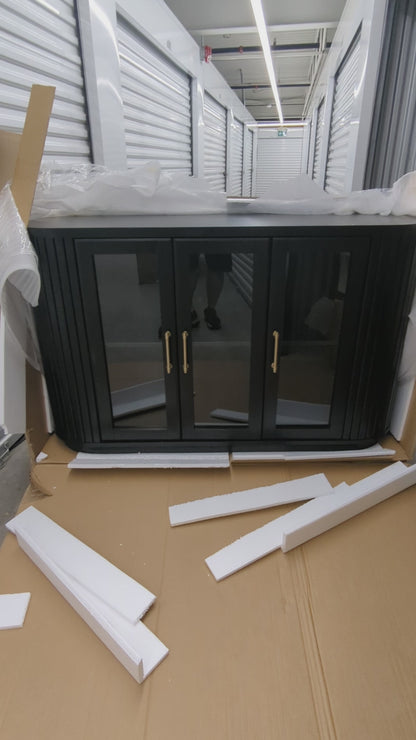 VAST Sleek Black Curved Glass Door Cabinet