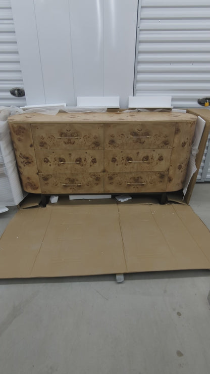 VAST Burl Wood 6-Drawer Dresser with Acrylic Hardware