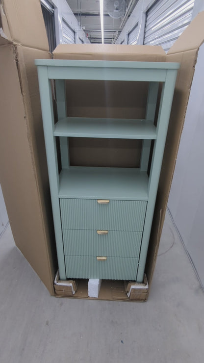 VAST Sage Green 3-Drawer Shelf Cabinet with Open Storage